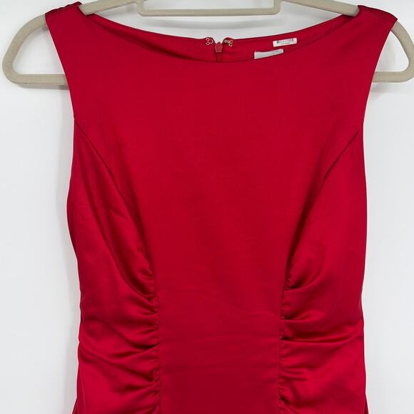 Cache Satin Y2K Cocktail Dress Sz 4 Red Ruched Holiday Valentines Bodycon USA - Picture 2 of 9